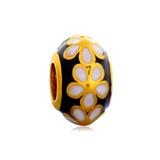 Gold Plated Enamel Flower Beads AA693G-2 VNISTAR Stainless Steel European Beads