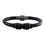 Stainless Steel 6mm Leather Bracelet B118-4 VNISTAR Steel Men's Bracelets