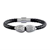 Stainless Steel 6mm Leather Lion Beads Bracelet B119-1 VNISTAR Steel Men's Bracelets