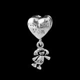 Vnistar little girl dangle charm under I love you mom heart bead PBD375 PBD375 VNISTAR Metal Charms