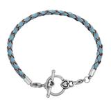 3.0mm Light Blue Leather Steel Bracelet PSB047B VNISTAR Stainless Steel Bracelets