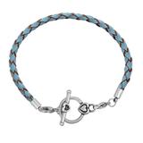 3.0mm Light Blue Leather Steel Bracelet PSB047B VNISTAR Bracelets