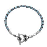 3.0mm Light Blue Leather Steel Bracelet PSB047C VNISTAR Bracelets