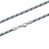 3.0mm Steel  Light Blue Leather Necklace PSN036 VNISTAR Steel Basic Necklaces