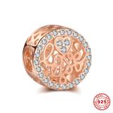 925 Sterling Silver with Rose Gold Plated Love You Beads S001R VNISTAR Silver Love Family Charms