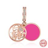 925 Sterling Silver with Rose Gold Plated Love You Charms S002R VNISTAR Silver Love Family Charms