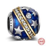 Silver and Gold Star 925 Sterling Silver European Beads S005I VNISTAR Silver Gold Plated Charms