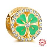 Four-Leaf Clover Gold Plated 925 Sterling Silver European Beads S011G-2 VNISTAR Silver Gold Plated Charms