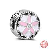 925 Sterling Silver Pink Flower Beads S012-2 VNISTAR Silver Flower Animal Charms