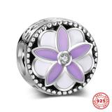 Purple Flower 925 Sterling Silver Charms S012 VNISTAR Silver Flower Animal Charms