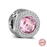 925 Sterling Silver Pink Zircon Beads S014-2 VNISTAR Silver Love Family Charms
