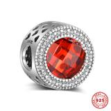 925 Sterling Silver Red Zircon Beads S014-3 VNISTAR Silver Love Family Charms
