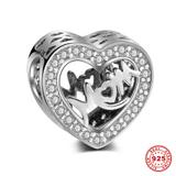 Heart MOM 925 Sterling Silver Charms S020 VNISTAR Silver Love Family Charms