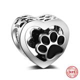 Love Heart Paw 925 Sterling Silver Charms S026 VNISTAR Silver Flower Animal Charms