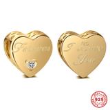 Love You Forever Gold Plated 925 Sterling Silver European Charm S027G VNISTAR Silver Love Family Charms