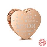 I Love You to The Moon and Back Rose Gold Plated 925 Sterling Silver European Beads S028R VNISTAR Silver Rose Gold Plated Charms