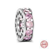 Pink Zircon 925 Sterling Silver Spacer Charms S037-2 VNISTAR 925 Silver Charms