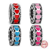Red Enamel Heart 925 Sterling Silver Spacer Charms S041 VNISTAR Silver Love Family Charms