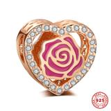 Rose Rose Gold Plated 925 Sterling Silver European Charm S043R VNISTAR Silver Flower Animal Charms