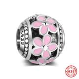 Pink Flower 925 Sterling Silver Charms S048 VNISTAR 925 Silver Charms