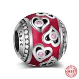 Heart Enamel 925 Sterling Silver European Beads S049-1 VNISTAR Silver Spacer Charms