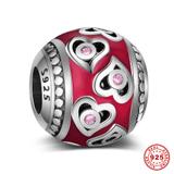 Heart Enamel 925 Sterling Silver European Beads S049-1 VNISTAR Silver Love Family Charms