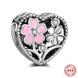 Heart Flower 925 Sterling Silver European Beads S053 VNISTAR Silver Love Family Charms