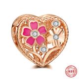 Flower Rose Gold Plated 925 Sterling Silver European Charm S053R VNISTAR 925 Silver Charms