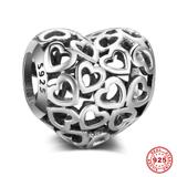Heart Love 925 Sterling Silver European Charm S067 VNISTAR Silver Love Family Charms