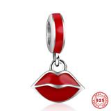 Red Kiss 925 Sterling Silver European Charm S080 VNISTAR Silver Dangle Charms