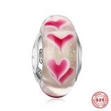 925 Sterling Silver Heart Lampwork Glass Beads SG009 VNISTAR Silver Lampwork Glass Charms