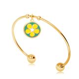 Gold Plated Flower Nature Bangles T556GBA-3 VNISTAR Stainless Steel Charm Bangles