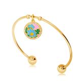 Gold Plated Flower Nature Bangles T565GBA VNISTAR Stainless Steel Charm Bangles
