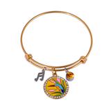 Stainless Steel Flower Banlge,Two-Tone T568GBA VNISTAR Stainless Steel Charm Bangles