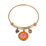 Stainless Steel Flower Banlge,Two-Tone T576GBA-3 VNISTAR Stainless Steel Charm Bangles